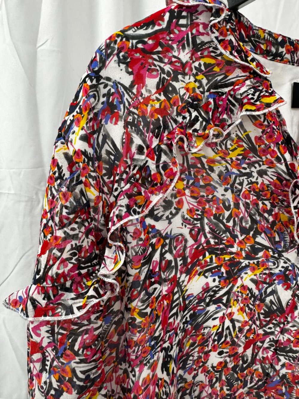 SALONI Tilly Silk Ruffled Mini Dress Pink White Floral 100% Silk Sz 8 - Picture 4 of 16